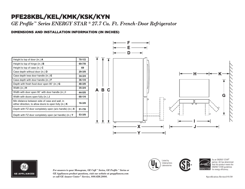 Page n°1 - Fiche technique GE Profile PFE28KMKES