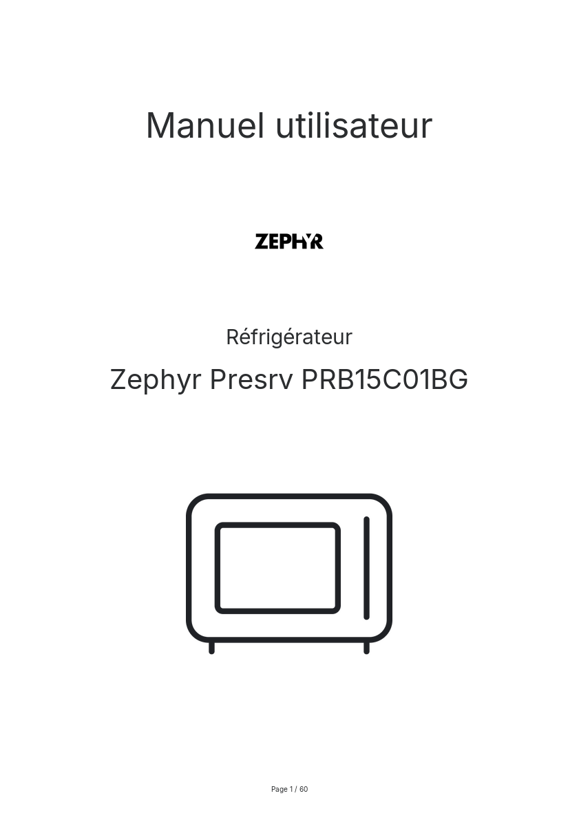 Page n°1 - Manuel utilisateur Zephyr Presrv PRB15C01BG