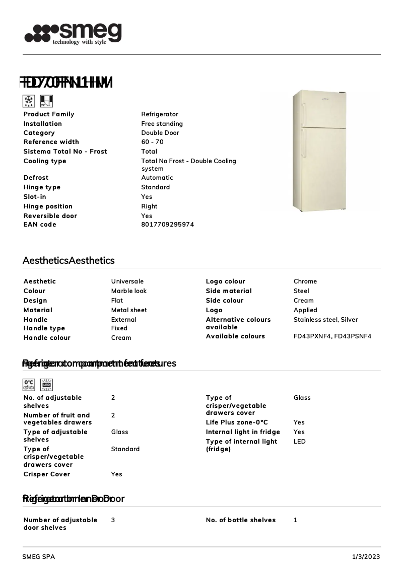 Page 1 de la notice Brochure Smeg FD70FN1HM