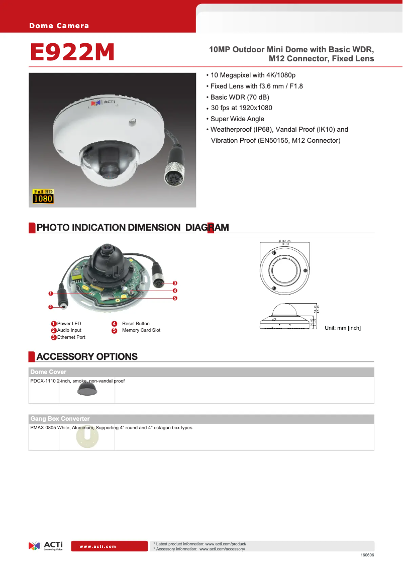 Page 1 de la notice Fiche technique ACTi E922M