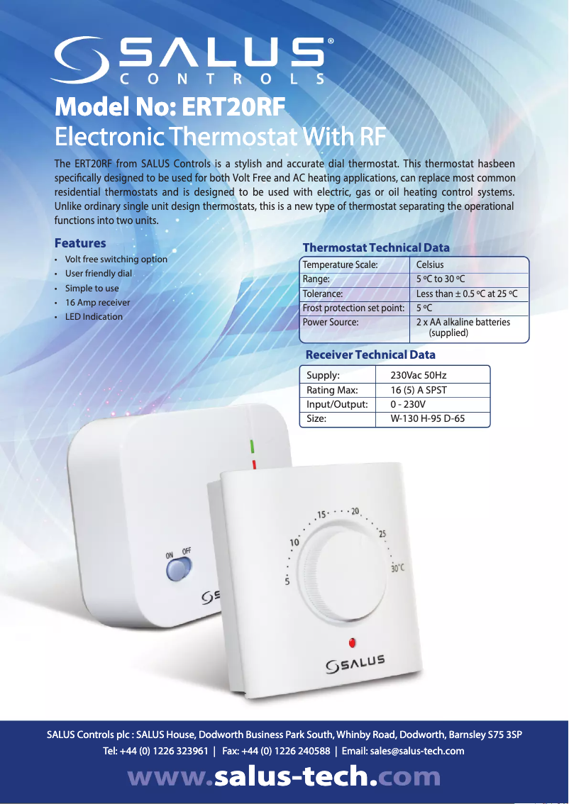 Page 1 de la notice Fiche technique Salus ERT20RF