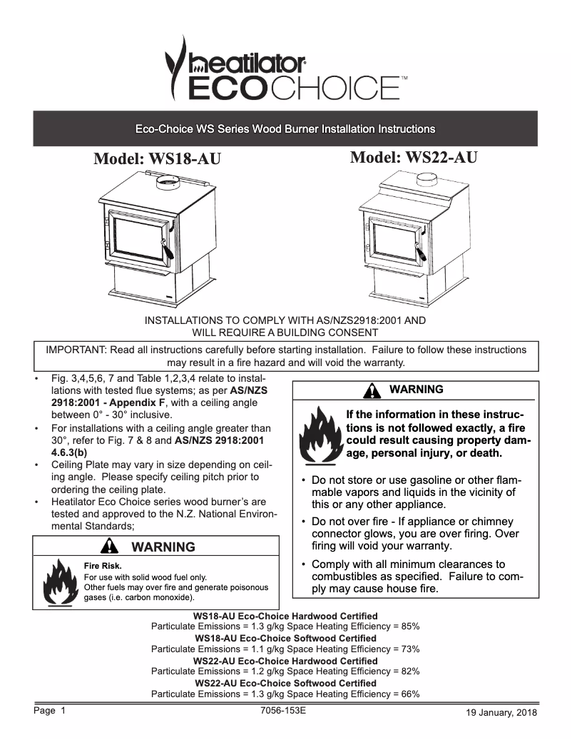 Page 1 de la notice Manuel utilisateur Quadra-Fire Eco-Choice WS18-AU