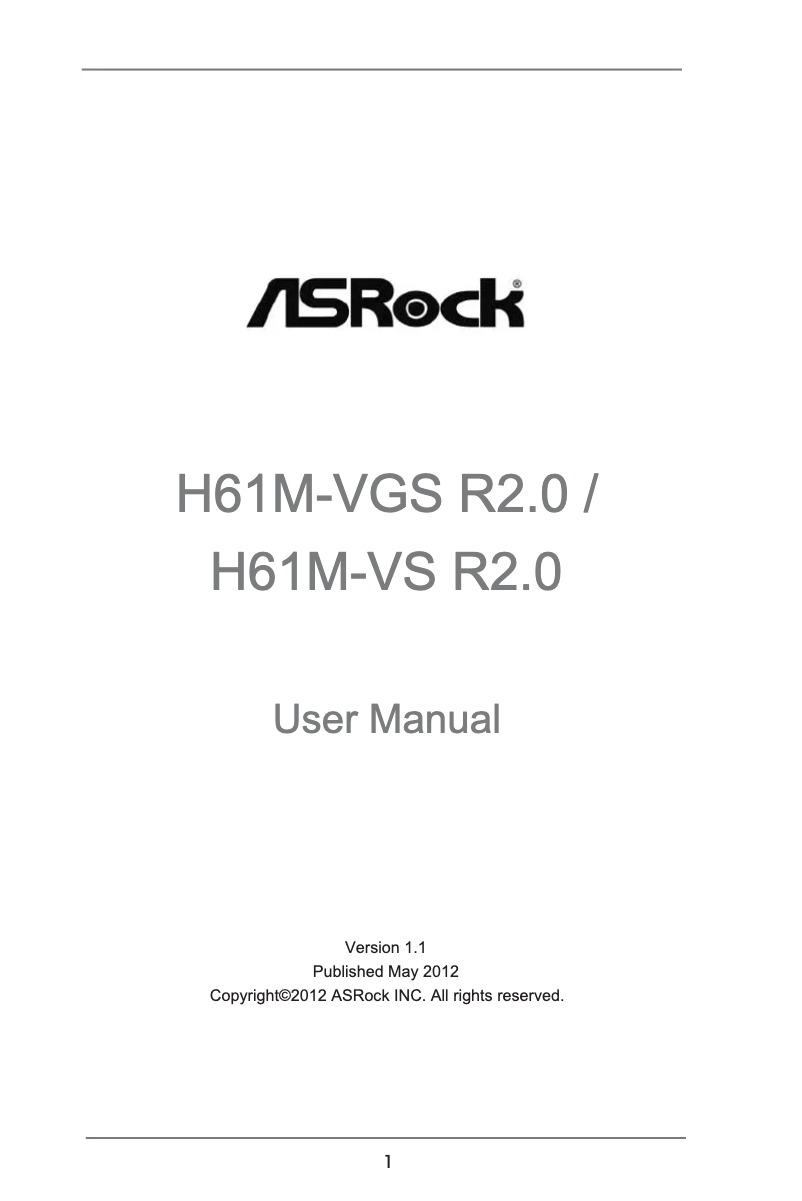 Page n°1 - Manuel utilisateur Asrock H61M-VS R2.0