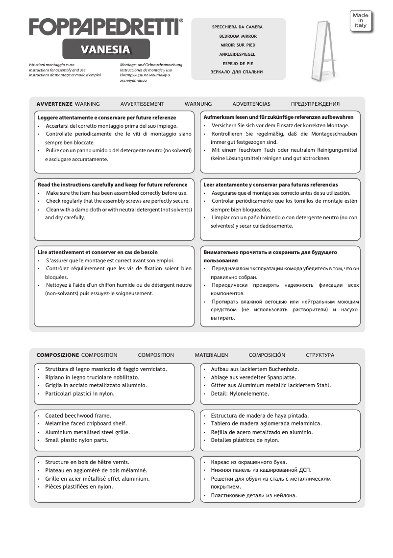 Page n°1 - Manuel utilisateur Foppapedretti Vanesia