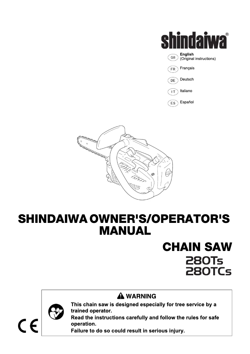 Page 1 de la notice Manuel utilisateur Shindaiwa 280TCS