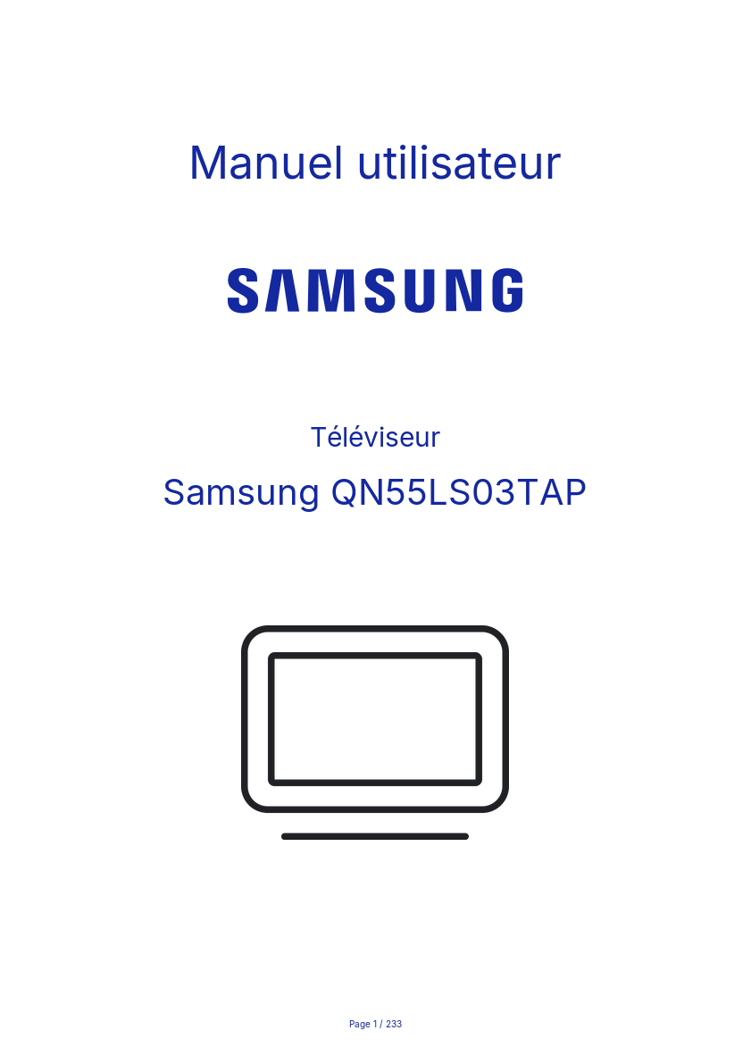 Page 1 de la notice Manuel utilisateur Samsung QN55LS03TAP