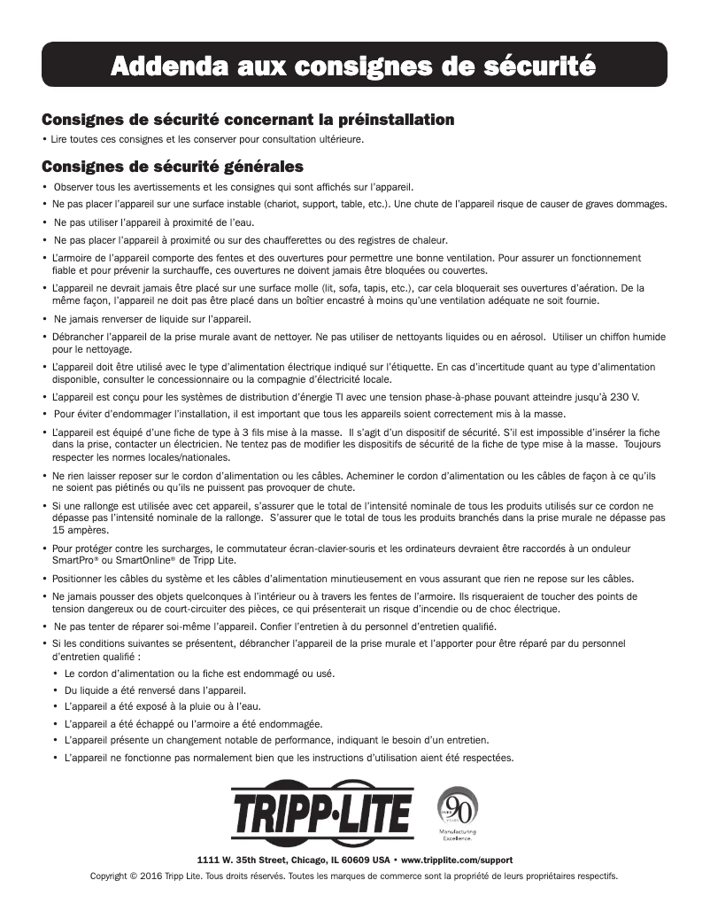 Page 1 de la notice Manuel utilisateur Tripp Lite B072-016-1