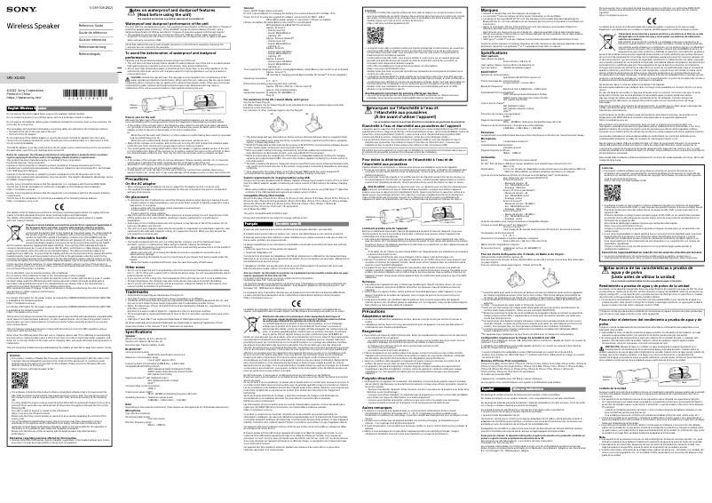 Page n°1 - Manuel utilisateur Sony SRS-XG300