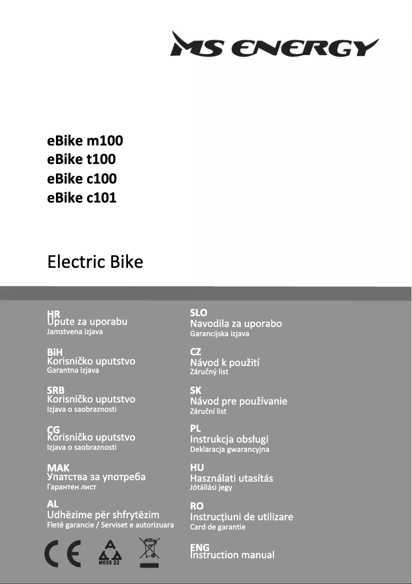 Page 1 de la notice Manuel utilisateur MS Energy eBike c100