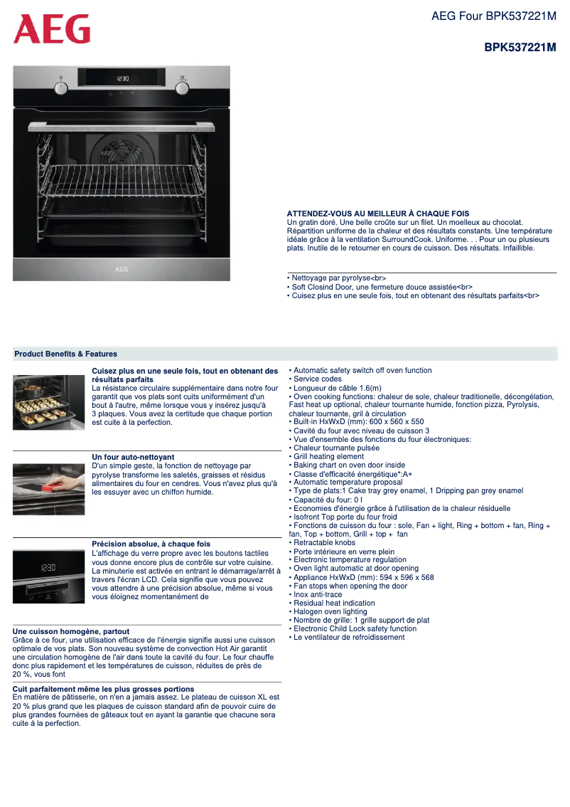 Page 1 de la notice Dessin technique AEG BPK 537221 M