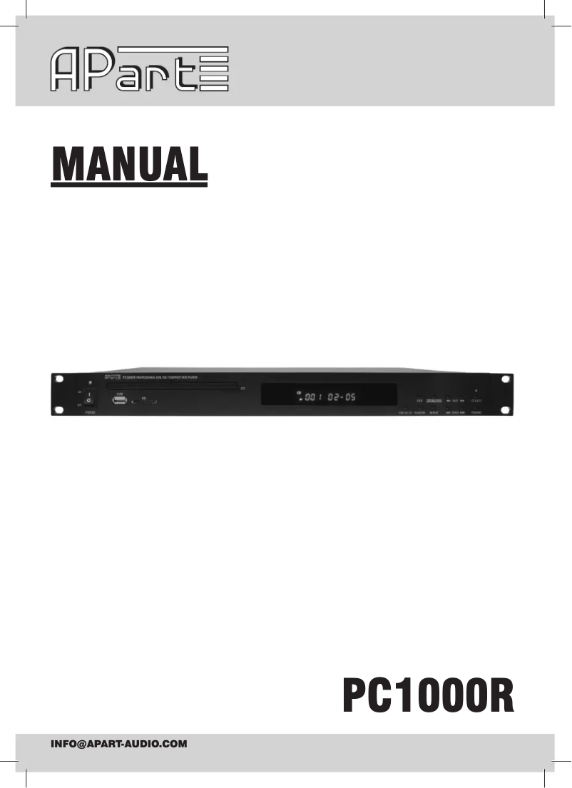 Page n°1 - Manuel utilisateur APart PC1000R