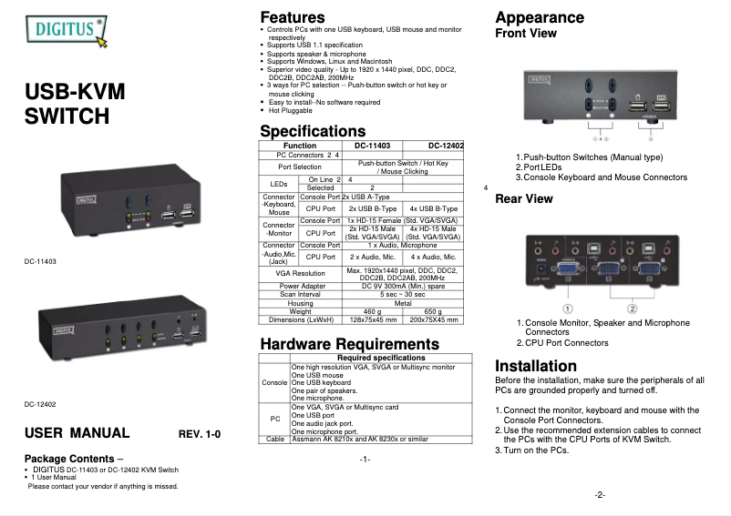 Page n°1 - Manuel utilisateur Digitus DC-11403