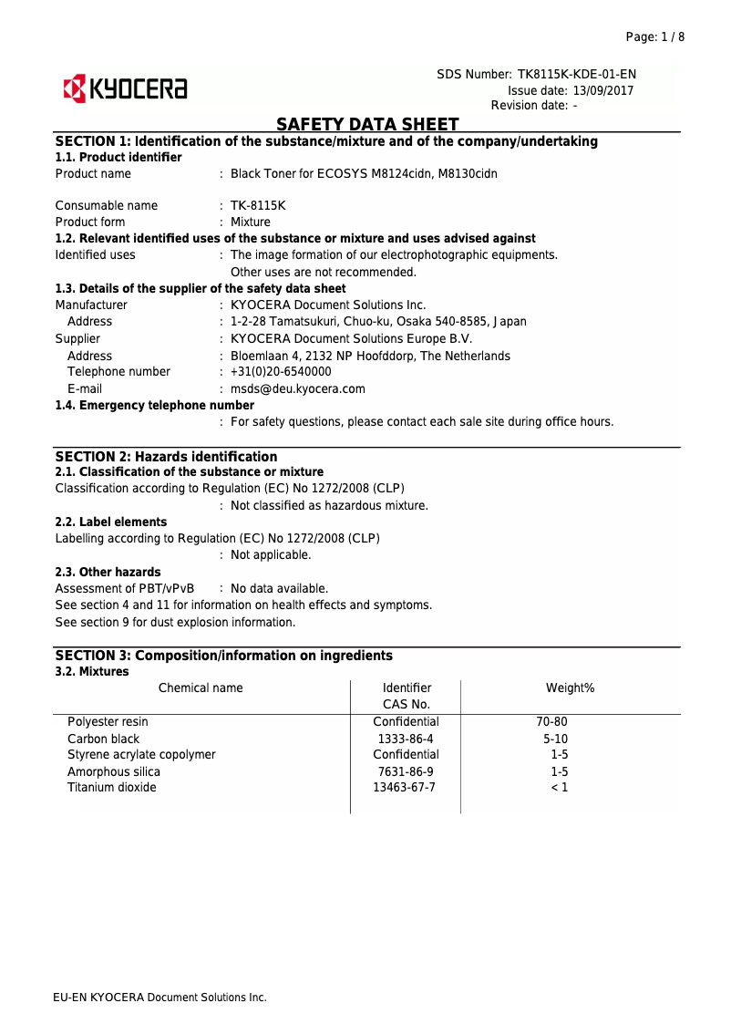 Page 1 de la notice Instructions de sécurité Kyocera ECOSYS M8130cidn