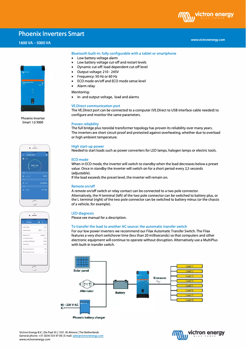 Page 1 de la notice Fiche technique Victron Energy Phoenix Inverter Smart