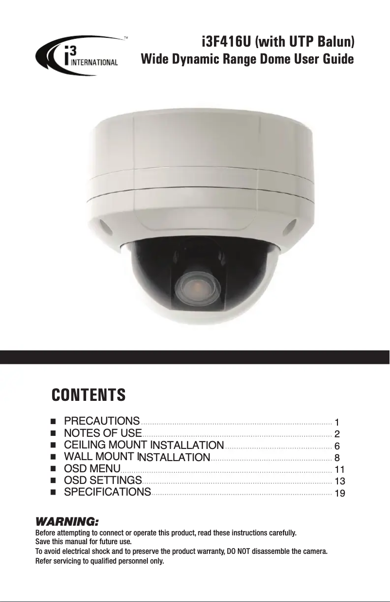 Page 1 de la notice Manuel utilisateur i3International i3F416U