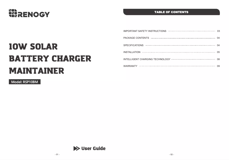 Page n°1 - Manuel utilisateur Renogy RSP10BM