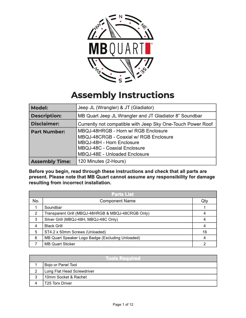 Page n°1 - Manuel utilisateur MB Quart MBQJ-48C