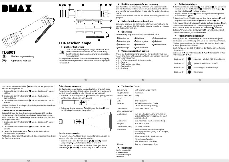 Page n°1 - Manuel utilisateur DMAX TLG901