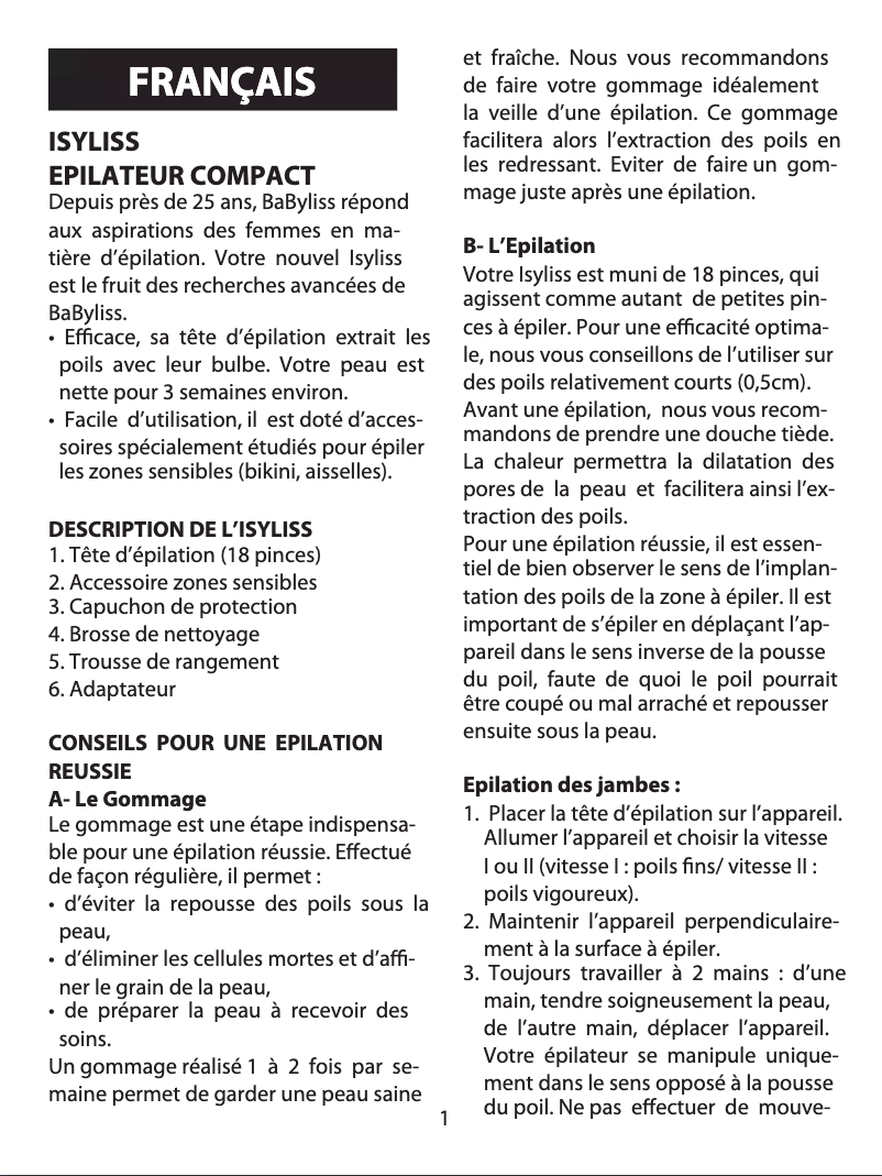 Page 1 de la notice Manuel utilisateur BaByliss Isyliss G380E