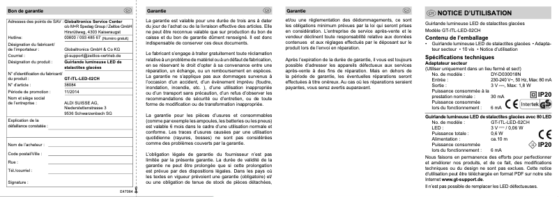 Page 1 de la notice Manuel utilisateur Oecolux GT-ITL-LED-02CH