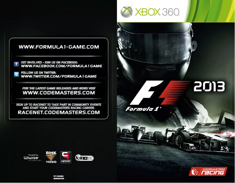 Image de la première page du manuel de l'appareil F1 2013 (Xbox 360)