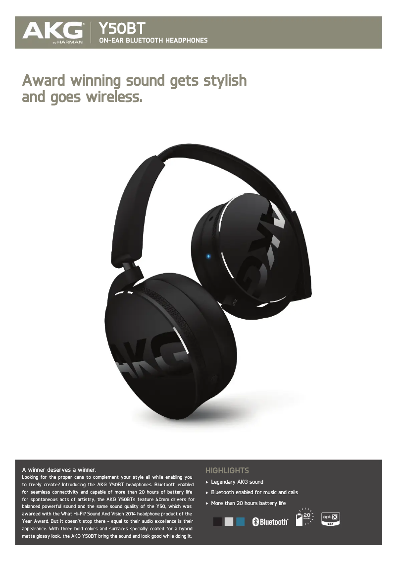 Página 1 del manual Ficha técnica AKG Y50BT