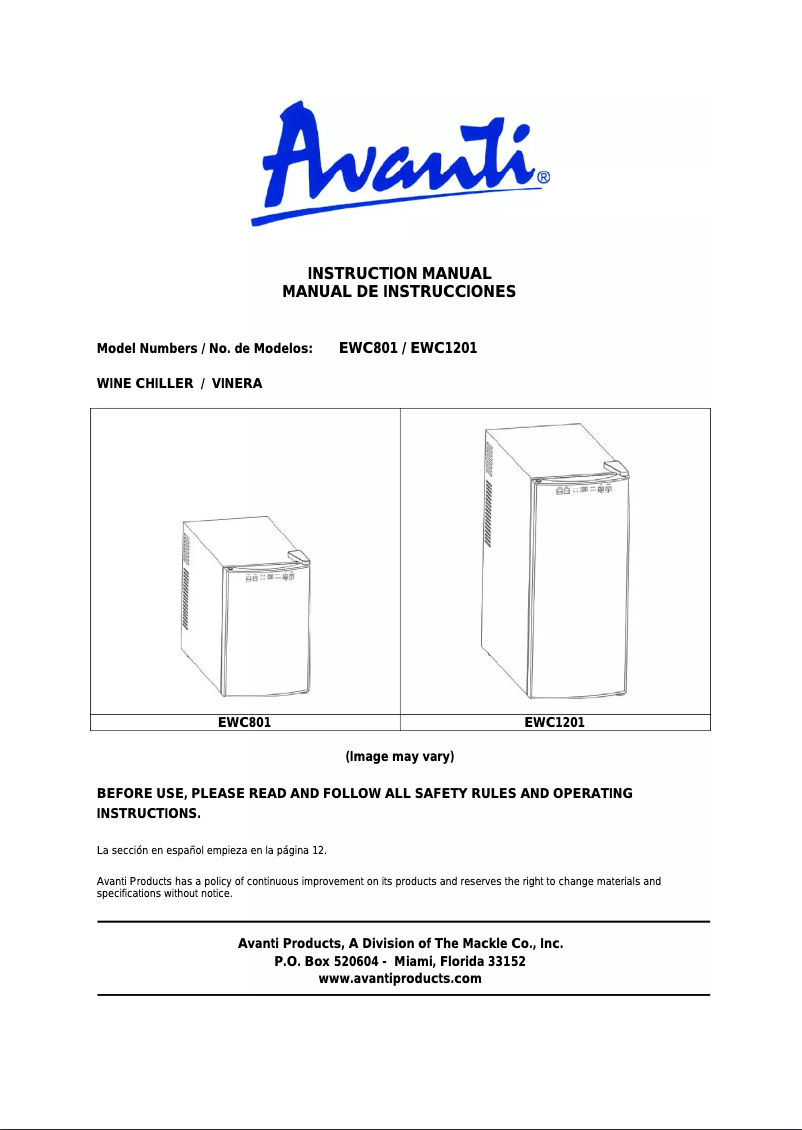 Page 1 de la notice Manuel utilisateur Avanti EWC1201