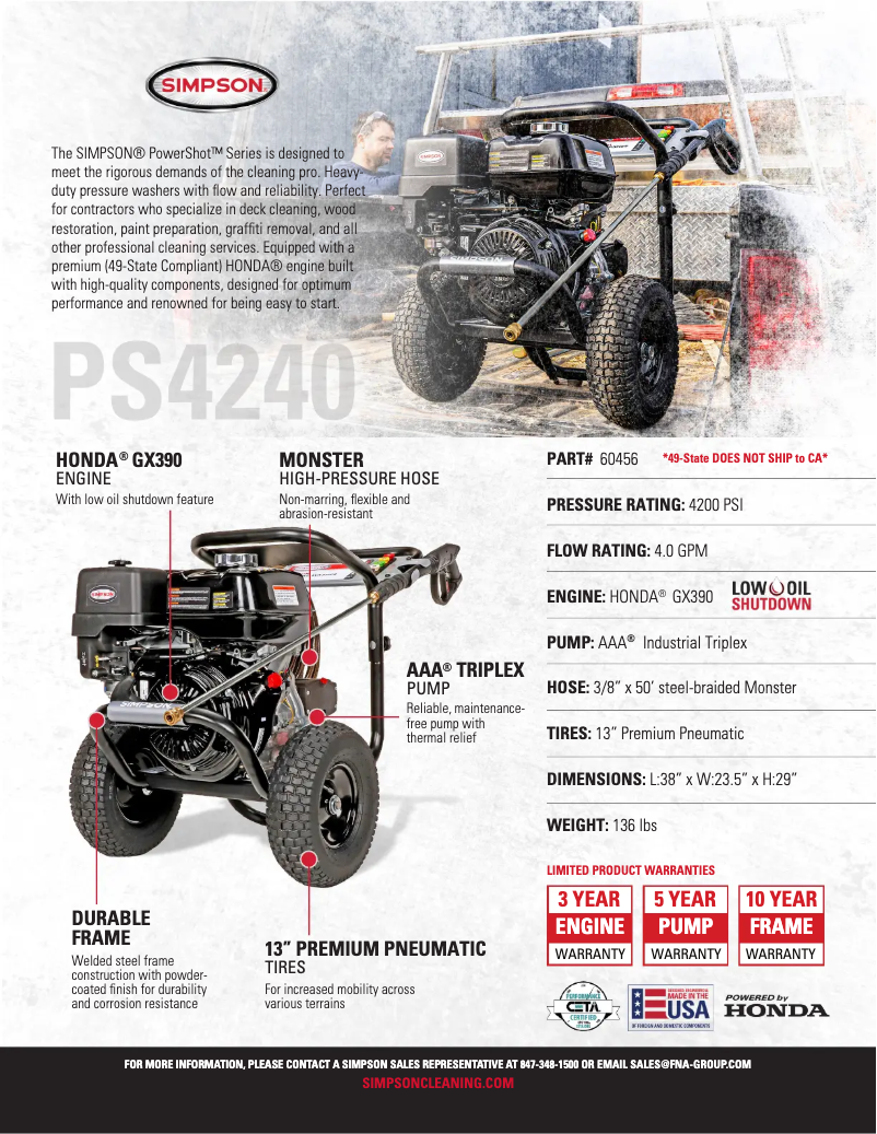 Page 1 de la notice Fiche technique Simpson PowerShot PS4240