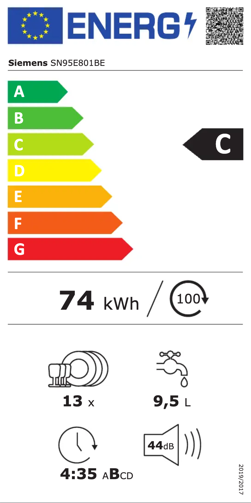 Page n°1 - Label énergétique Siemens SN95E801BE