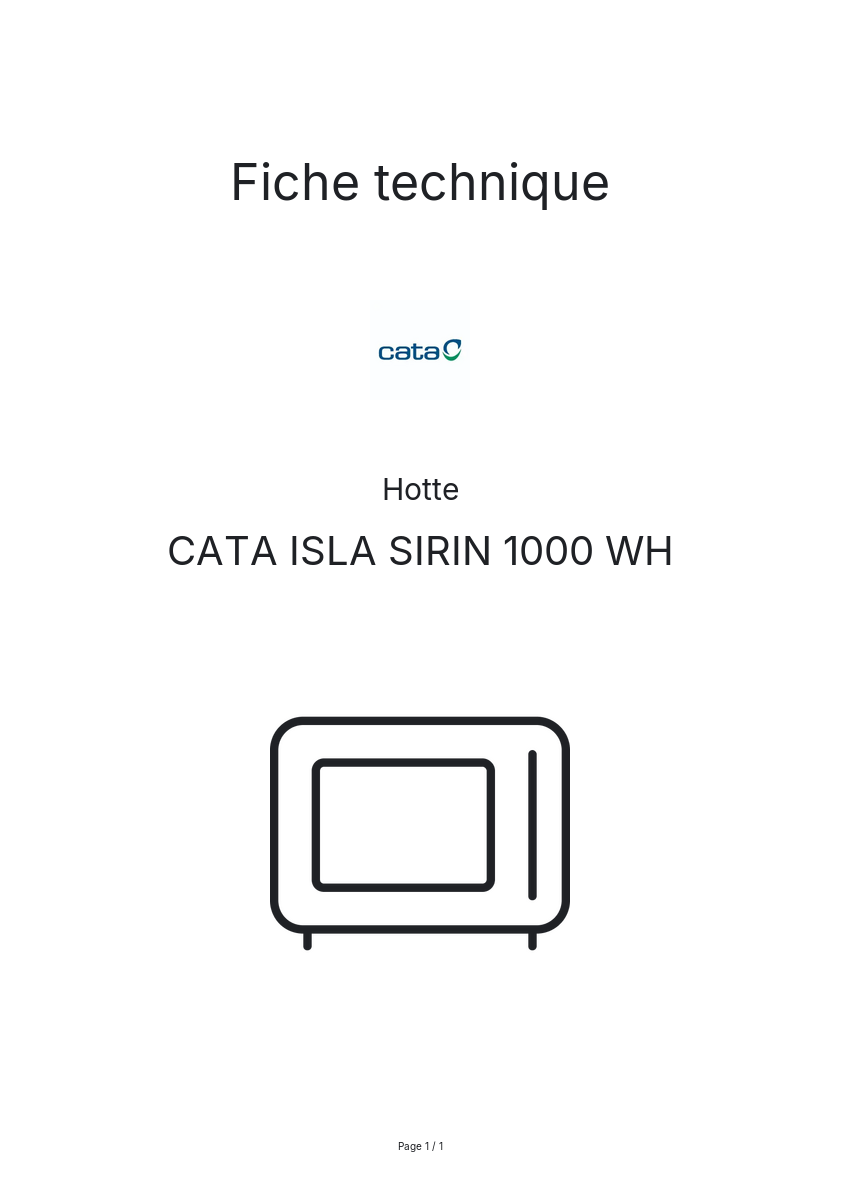 Page n°1 - Fiche technique CATA ISLA SIRIN 1000 WH