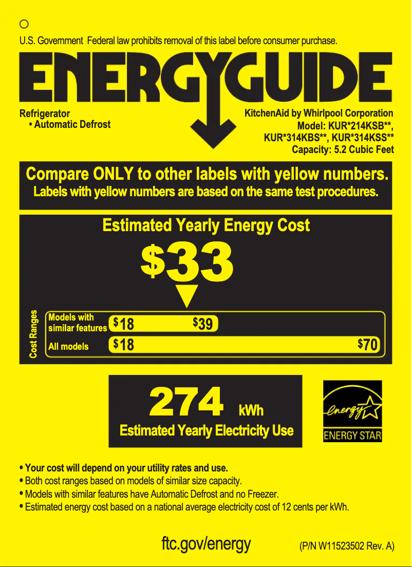 Página 1 del manual Etiqueta energética KitchenAid KURR314KBS