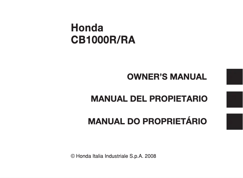 Page 1 de la notice Manuel utilisateur Honda CB1000RA (2008)