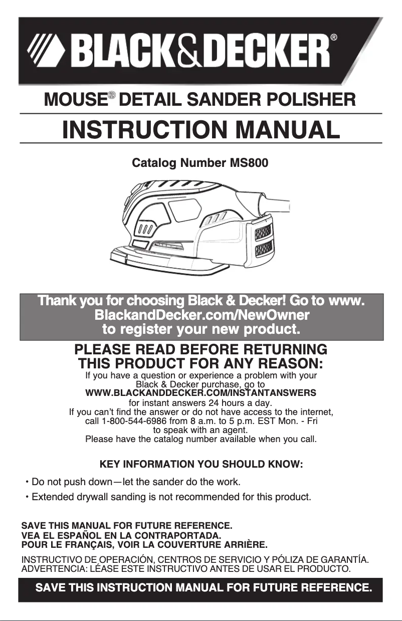 Page n°1 - Manuel utilisateur Black & Decker MS800
