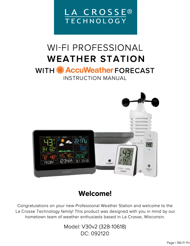 Page n°1 - Manuel utilisateur La Crosse Technology 328-10618V3