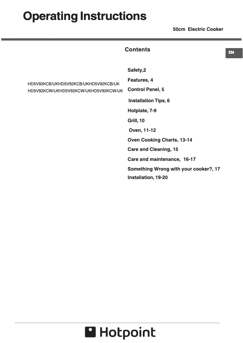 Page n°1 - Manuel utilisateur Hotpoint HD5V92KCB