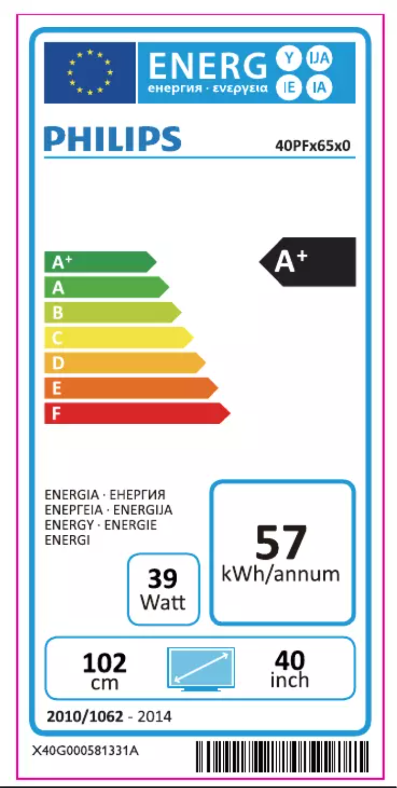 Page 1 de la notice Label énergétique Philips 6500 series 40PFK6540