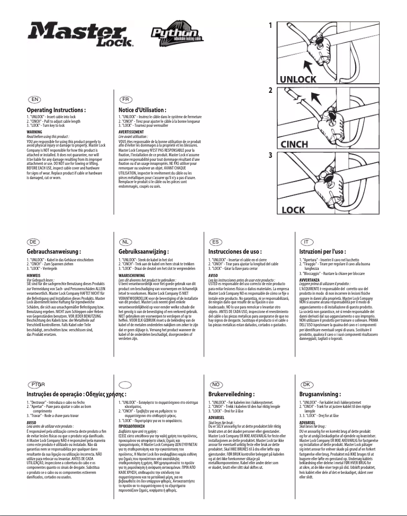 Page 1 de la notice Manuel utilisateur Master Lock 8417