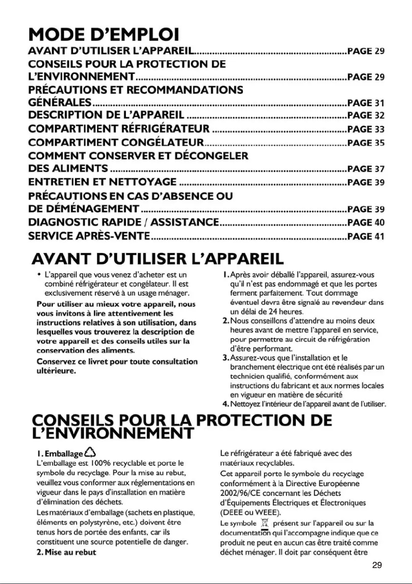 Page 1 de la notice Manuel utilisateur Whirlpool ARC 8120/1 AL