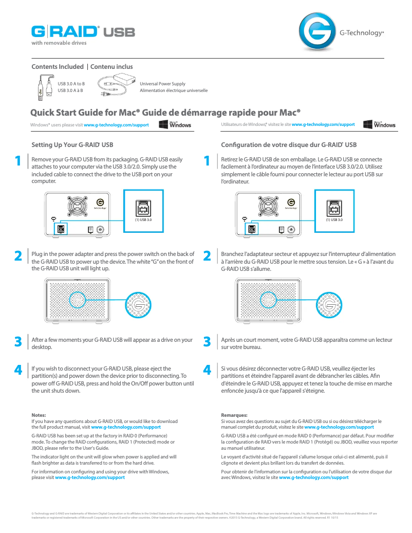 Page 1 de la notice Manuel utilisateur G-Technology G-RAID USB