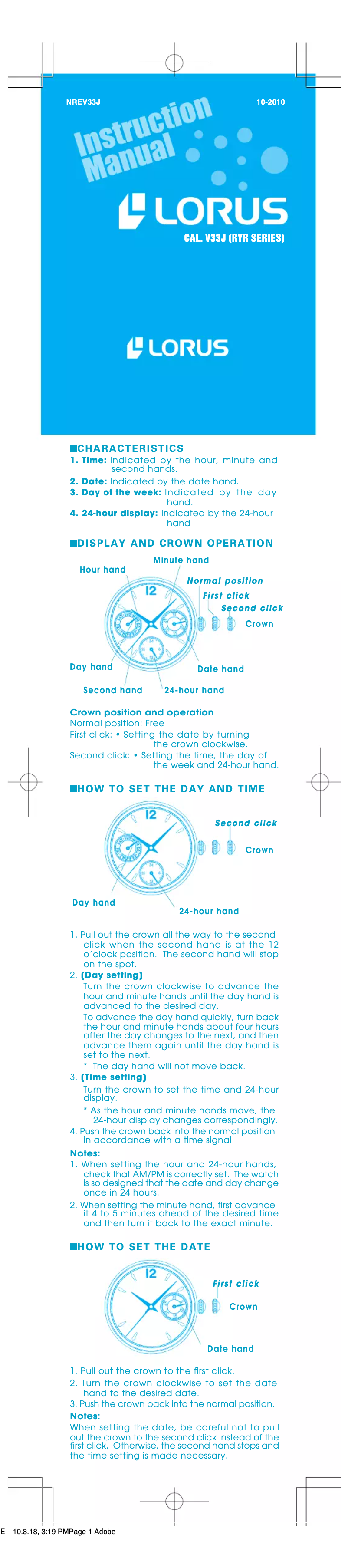 Página 1 del manual Manual de usuario Lorus V33J