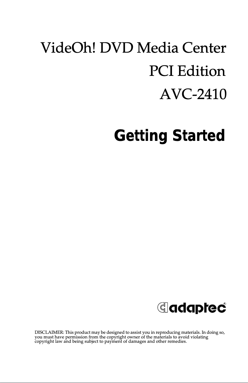 Page n°1 - Manuel utilisateur Adaptec AVC2410