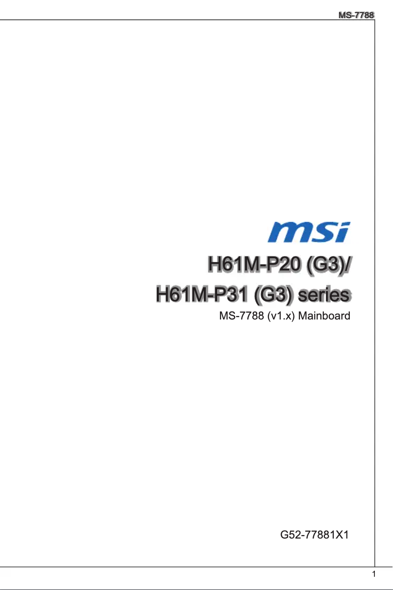 Page 1 de la notice Manuel utilisateur MSI H61M-P31