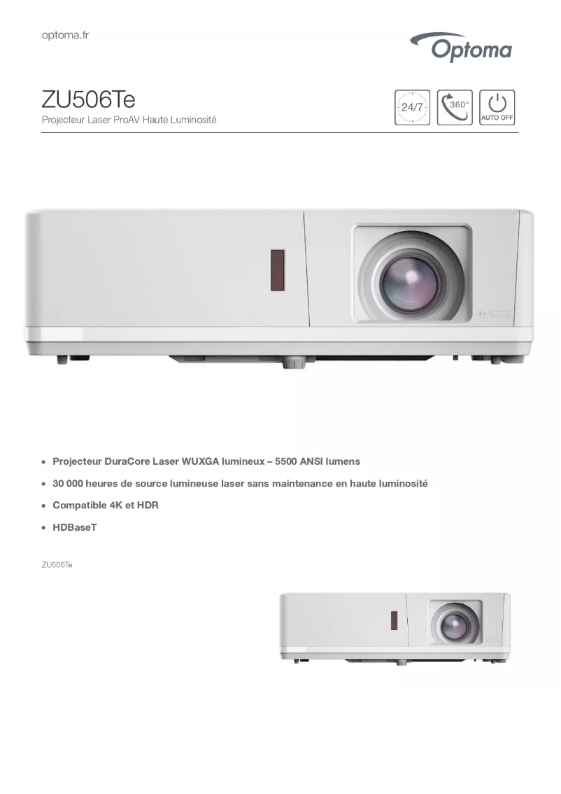 Page n°1 - Fiche technique Optoma ZU506Te
