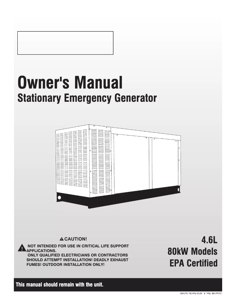 Page 1 de la notice Manuel utilisateur Generac QT08046KNAX