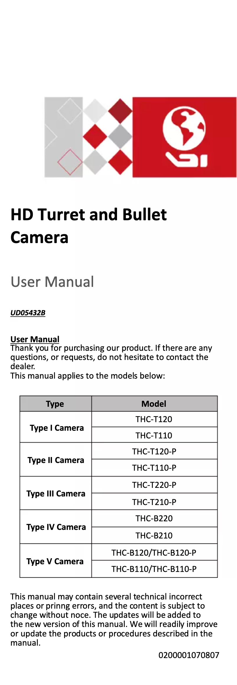 Page 1 de la notice Manuel utilisateur HiLook THC-T120-PS