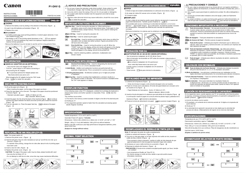 Page n°1 - Manuel utilisateur Canon P1-DHV G