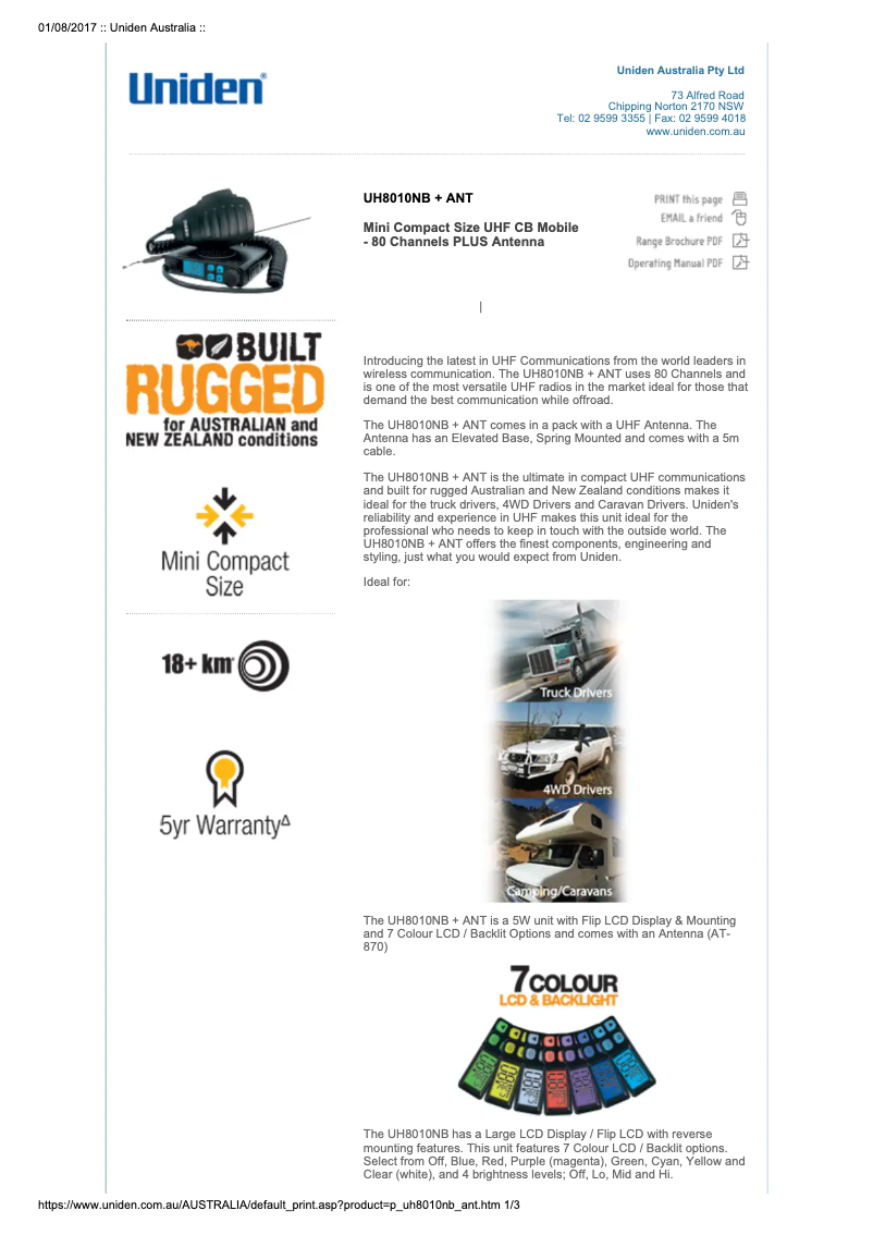 Image de la première page du manuel de l'appareil UH8010NB