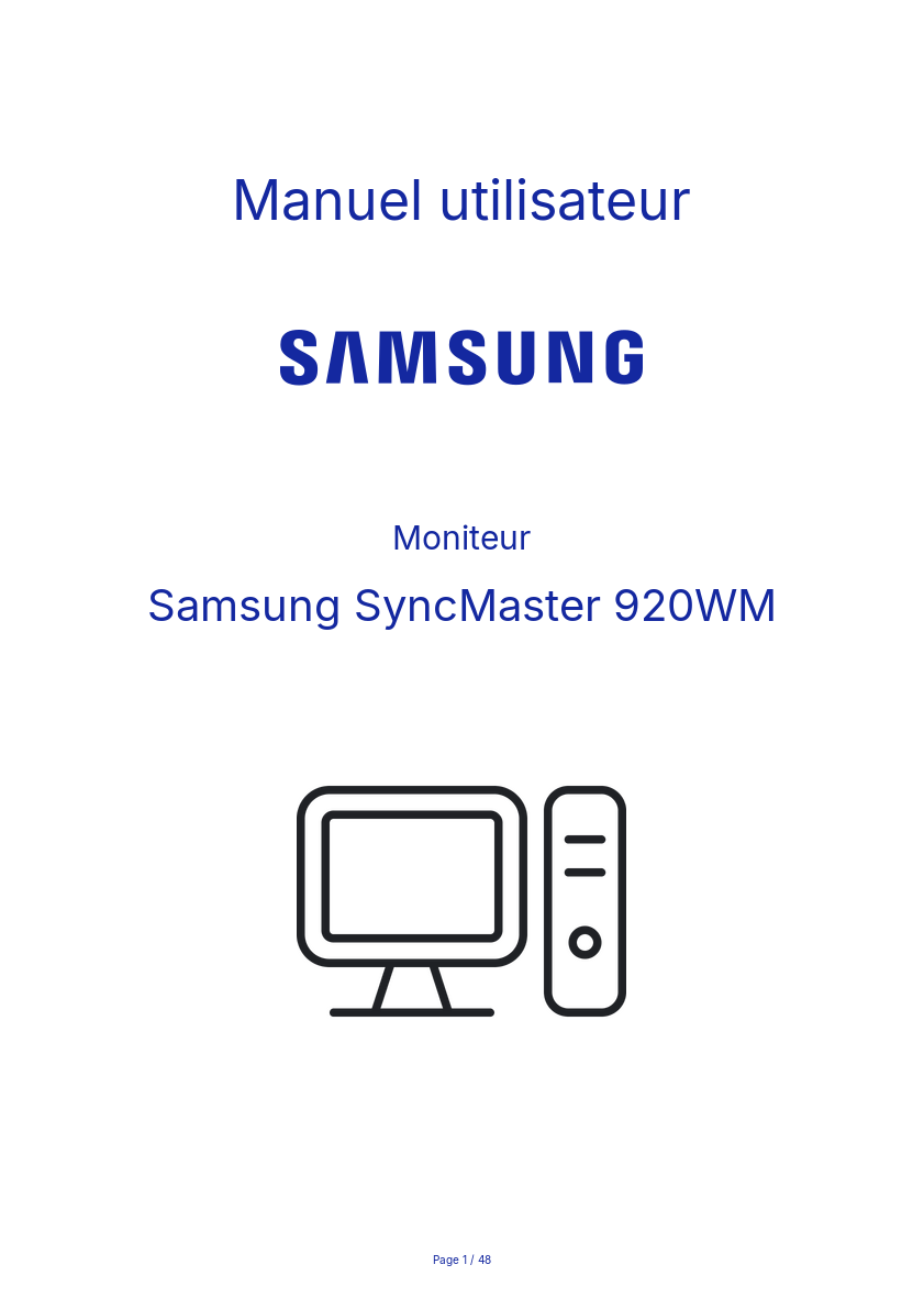 Page n°1 - Manuel utilisateur Samsung SyncMaster 920WM