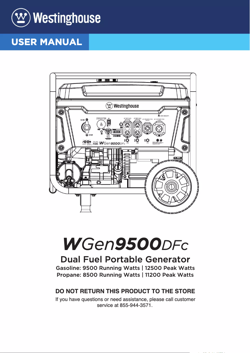 Page 1 de la notice Manuel utilisateur Westinghouse WGen9500DFc