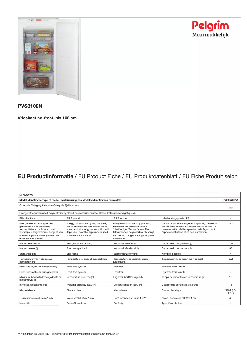 Page n°1 - Fiche technique Pelgrim PVS3102N